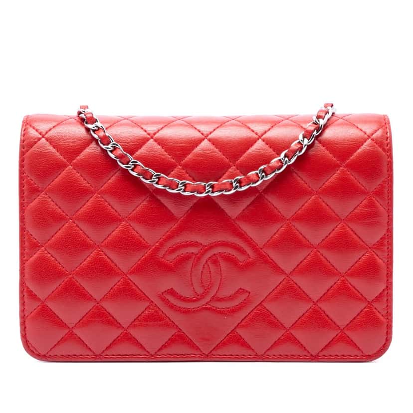 Chanel Stitched CC Quilted Lambskin Wallet on Chain Red Leather Very good condition - Front View