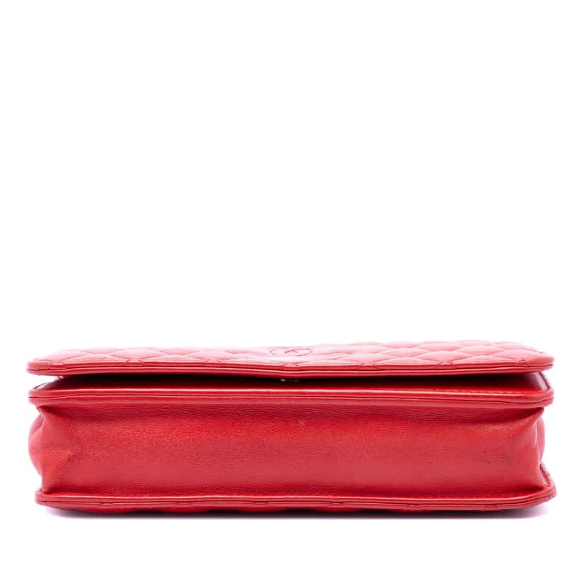 Chanel Stitched CC Quilted Lambskin Wallet on Chain Red Leather Very good condition - Inside View