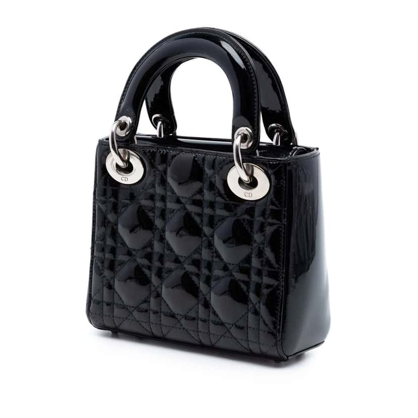 Dior Mini Patent Cannage Lady Dior Black Leather Very good condition - Back View