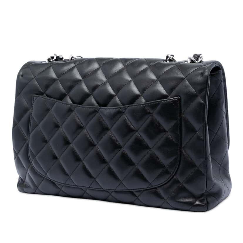 Chanel Jumbo Classic Lambskin Single Flap Black Leather Very good condition - Back View