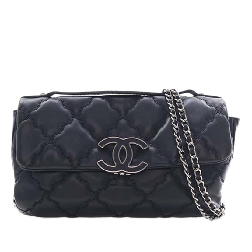 Chanel Mini Lambskin Double Stitch Hamptons Flap Black Leather Very good condition - Front View