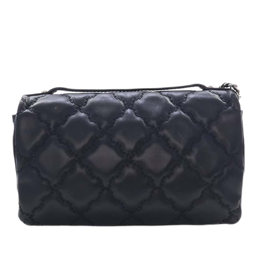 Chanel Mini Lambskin Double Stitch Hamptons Flap Black Leather Very good condition - Back View