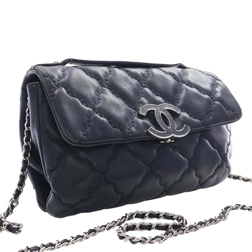 Chanel Mini Lambskin Double Stitch Hamptons Flap Black Leather Very good condition - Inside View