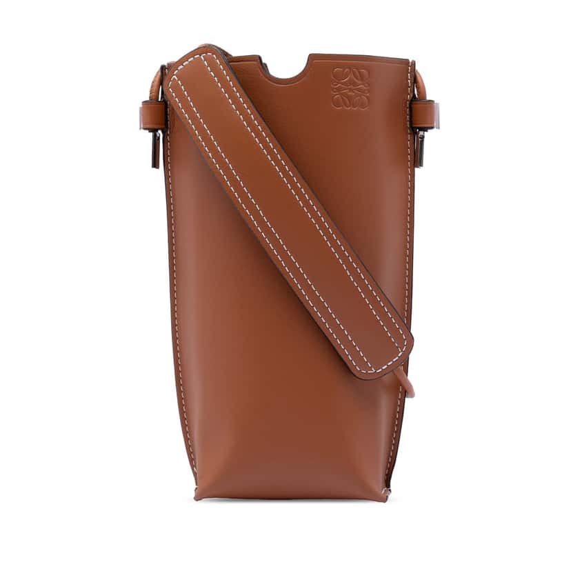 Loewe Smooth Calfskin Anagram Phone Pouch Brown Leather Very good condition - Front View