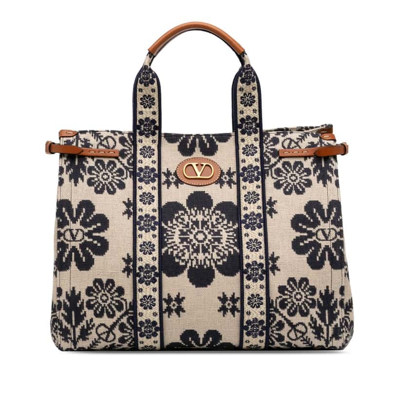 Valentino Large Canvas Floral Print Antibes Shopping Bag Beige Very good condition - Front View