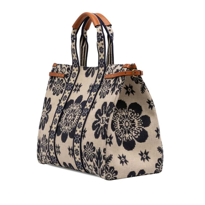 Valentino Large Canvas Floral Print Antibes Shopping Bag Beige Very good condition - Back View
