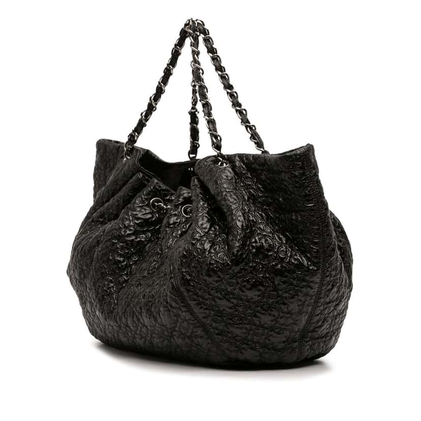 Chanel CC Embossed Patent Rock In Moscow Hobo Black Leather Very good condition - Back View