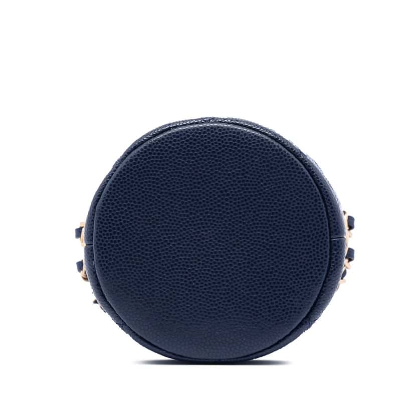 Chanel Mini Quilted Caviar Medallion Charms Drawstring Bucket Bag Blue Leather Very good condition - Inside View