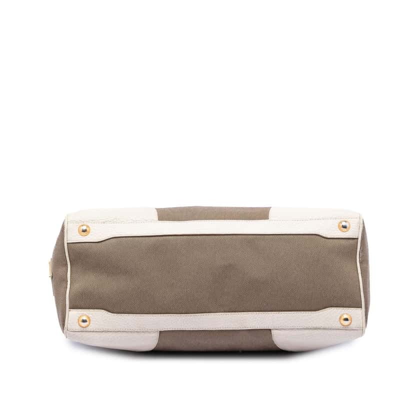 Prada Vitello Daino Trimmed Canvas Canapa Logo Satchel Brown Good condition - Inside View