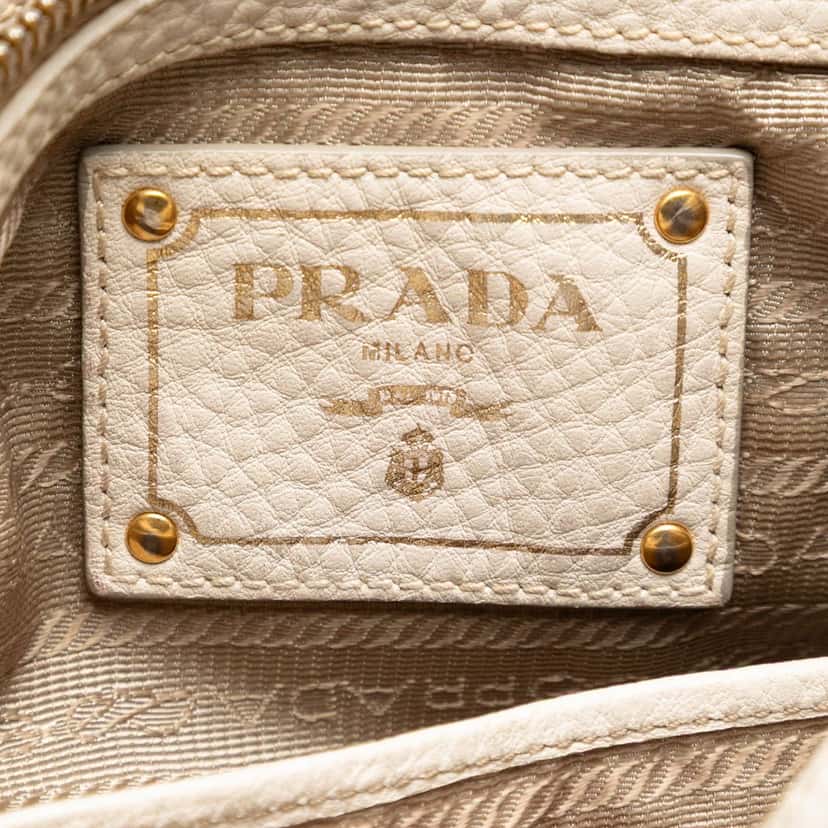 Prada Vitello Daino Trimmed Canvas Canapa Logo Satchel Brown Good condition - Box View