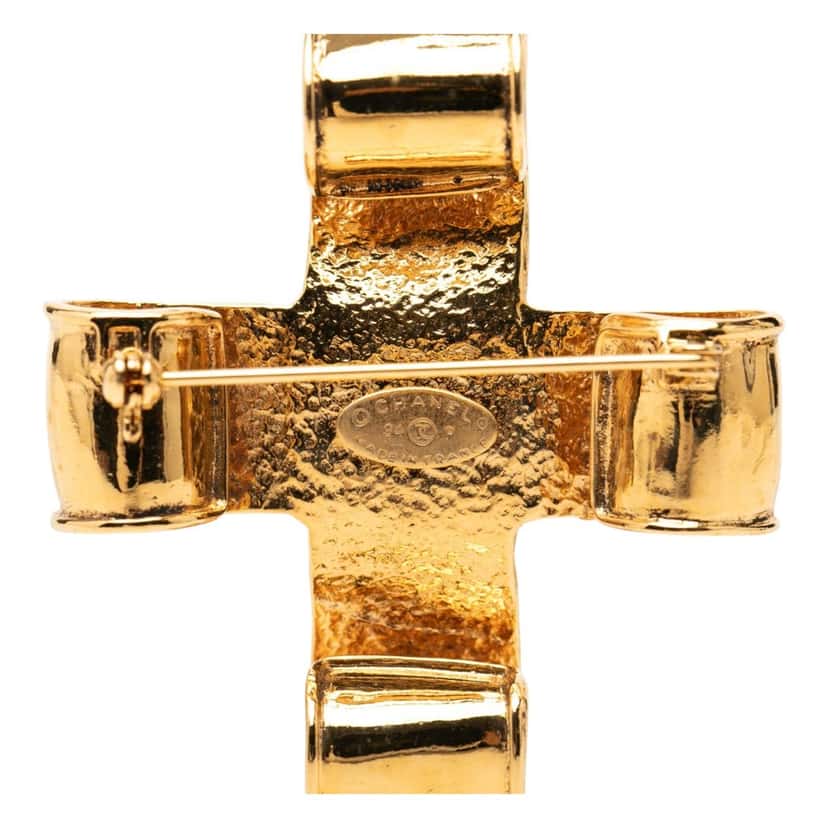 Chanel CC Gold Plated Ribbon Cross Brooch Gold Metal Very good condition - Inside View