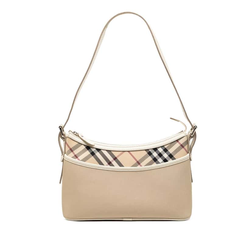 Burberry Nova Check Trimmed Canvas Shoulder Bag Beige Very good condition - Front View