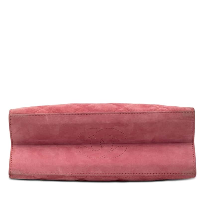 Chanel CC Quilted Suede Kiss Lock Handbag Pink Leather Very good condition - Inside View