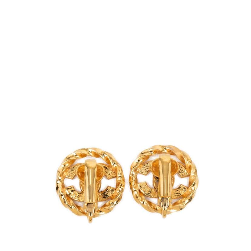 Chanel CC Gold Plated Strass Round Rope Earrings Gold Metal Very good condition - Back View