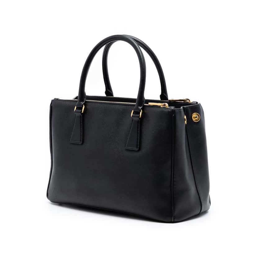 Prada Small Saffiano Lux Galleria Double Zip Satchel Black Leather Very good condition - Back View
