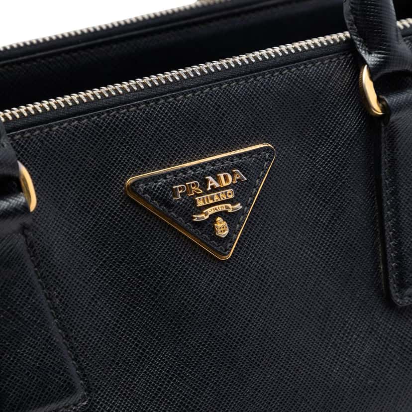 Prada Small Saffiano Lux Galleria Double Zip Satchel Black Leather Very good condition - Box View