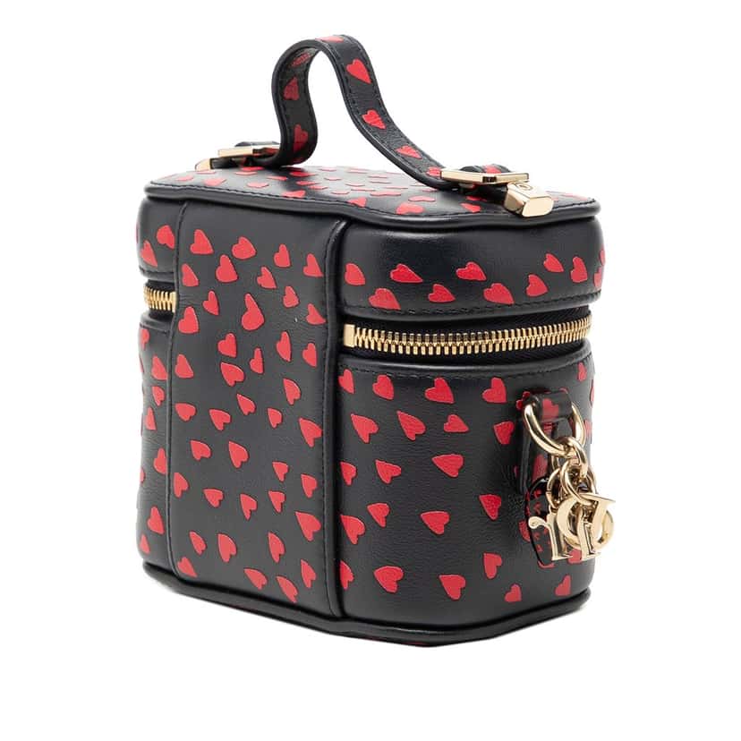 Dior Micro Lambskin Heart Print Lady Dior Vanity Case Blue Leather Very good condition - Back View