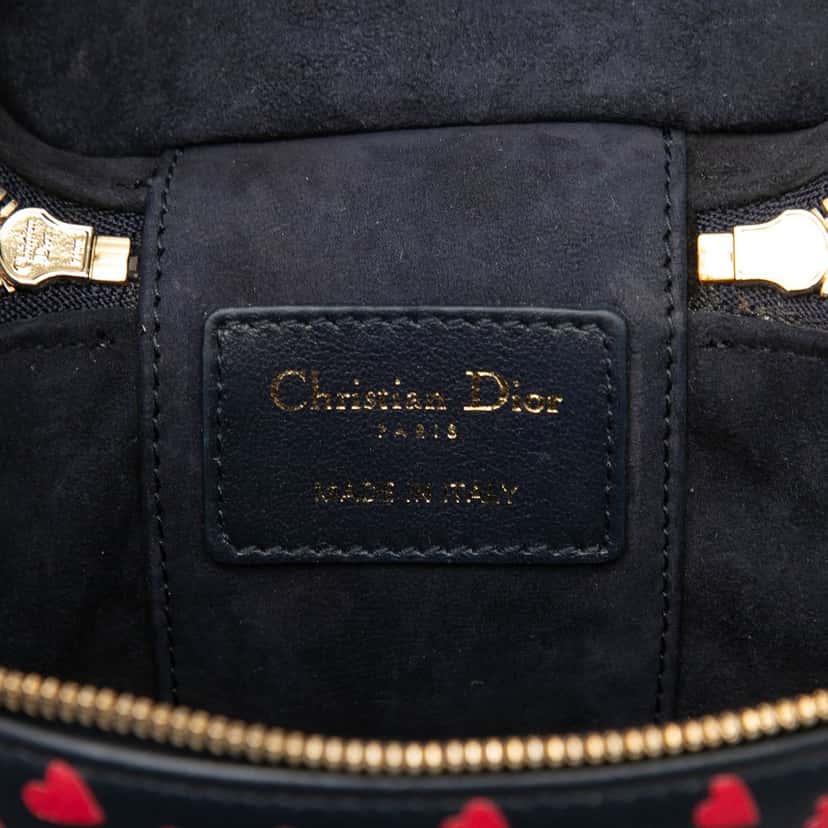 Dior Micro Lambskin Heart Print Lady Dior Vanity Case Blue Leather Very good condition - Box View