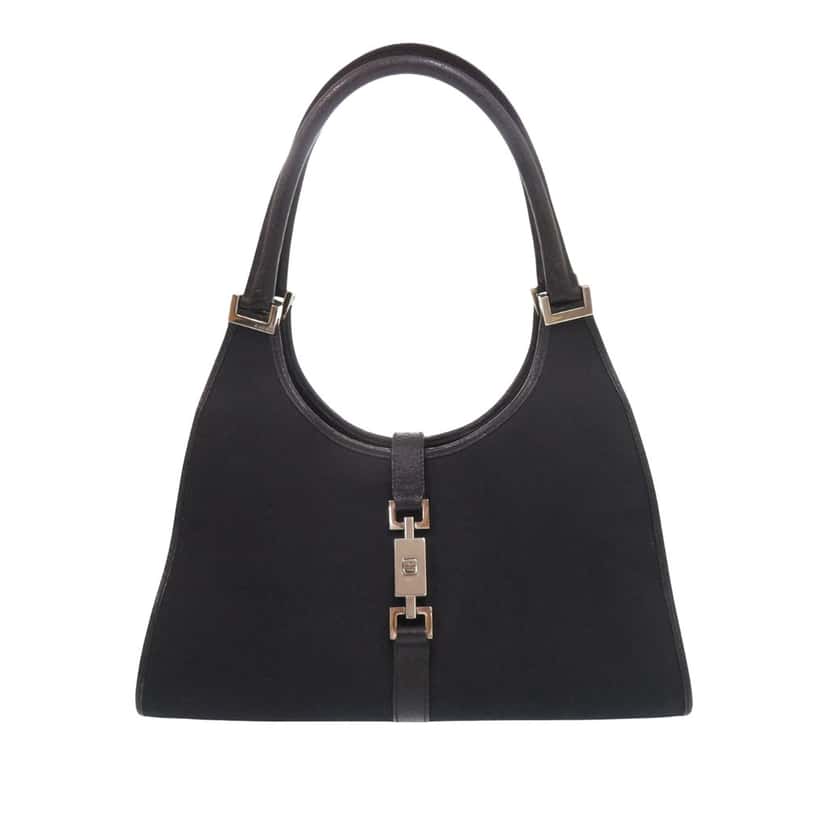 Gucci Canvas Jackie Bardot Shoulder Bag Black Very good condition - Front View