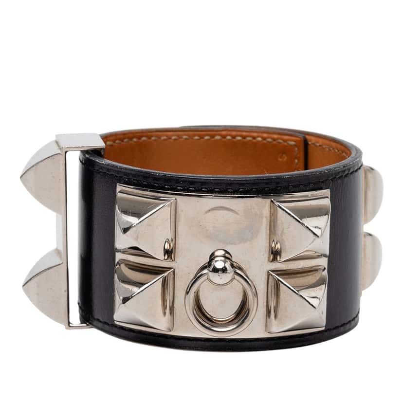 Hermès Swift and Palladium Plated Collier de Chien Bracelet S Black Leather Very good condition - Inside View