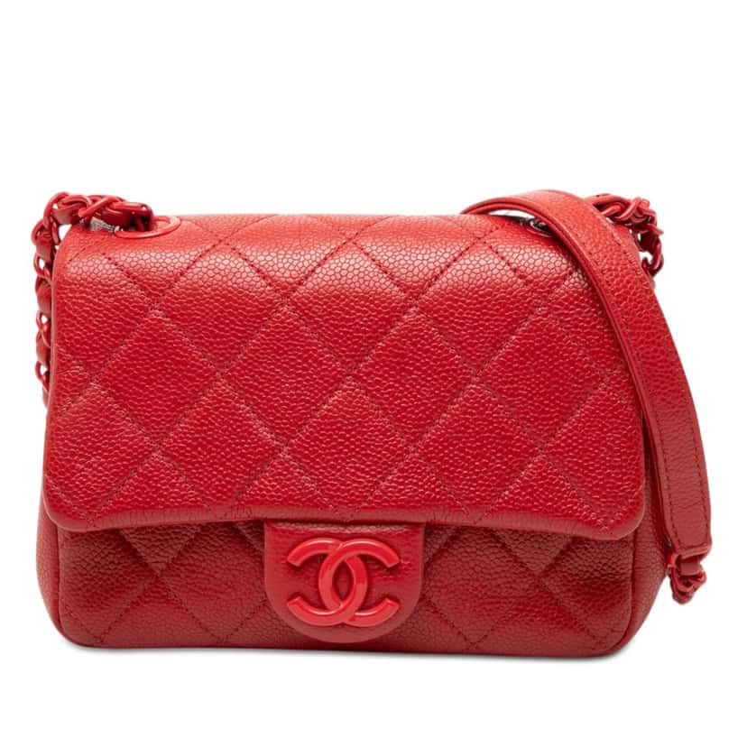 Chanel Mini Square Caviar Incognito Flap Red Leather Very good condition - Front View