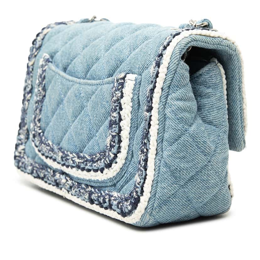 Chanel Mini Rectangular Classic Denim Braided Single Flap Blue Very good condition - Back View