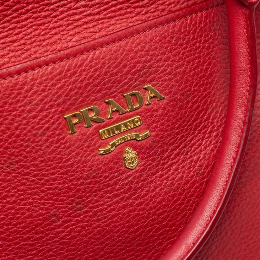 Prada Vitello Daino Front Pocket Convertible Tote Red Leather Very good condition - Box View