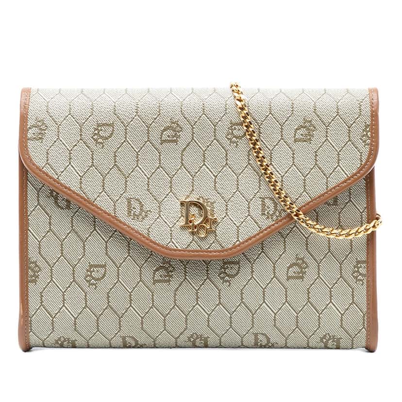 Dior Honeycomb Coated Canvas Chain Crossbody Beige Very good condition - Front View