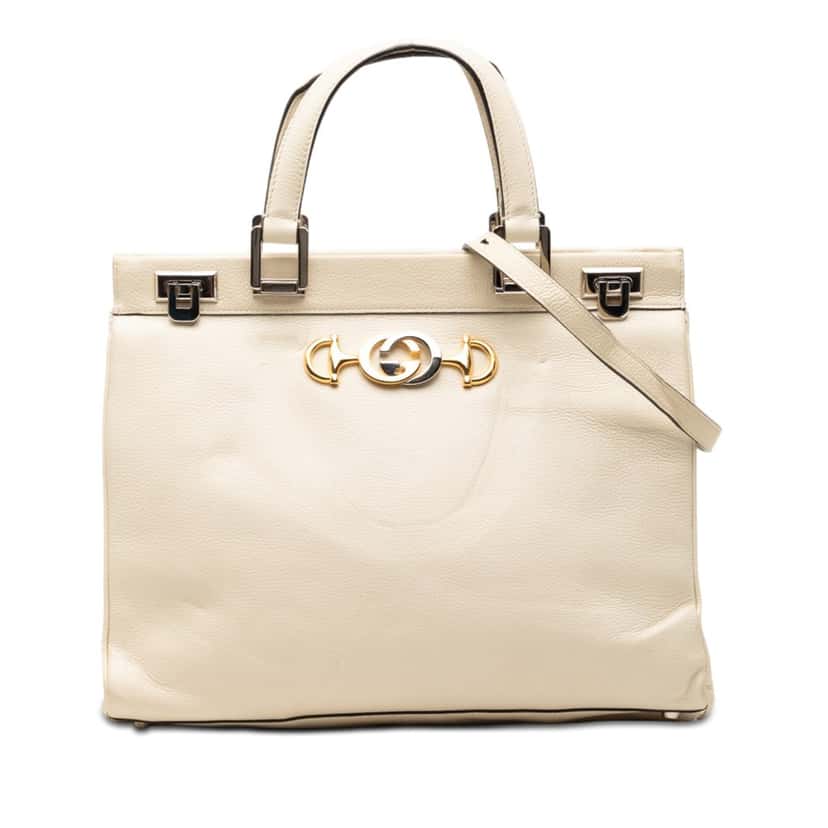 Gucci Medium Calfskin Zumi Top Handle Bag White Leather Very good condition - Front View