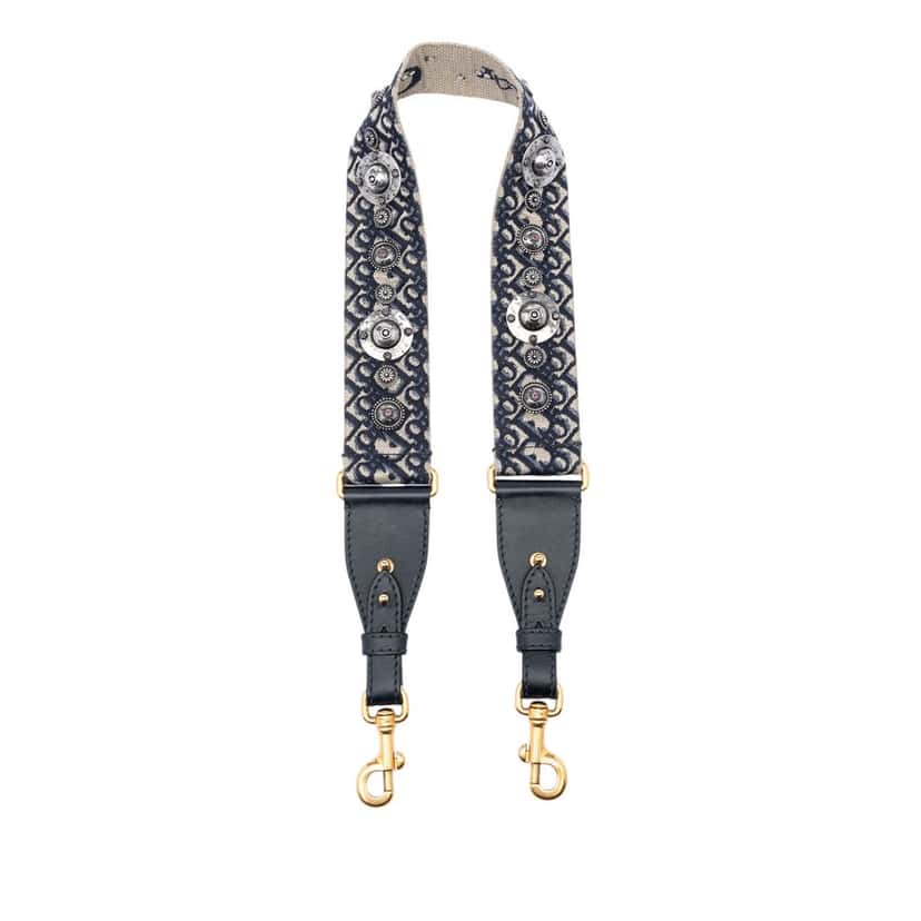 Dior Oblique Embroidered Canvas Studded Shoulder Strap Blue Very good condition - Front View
