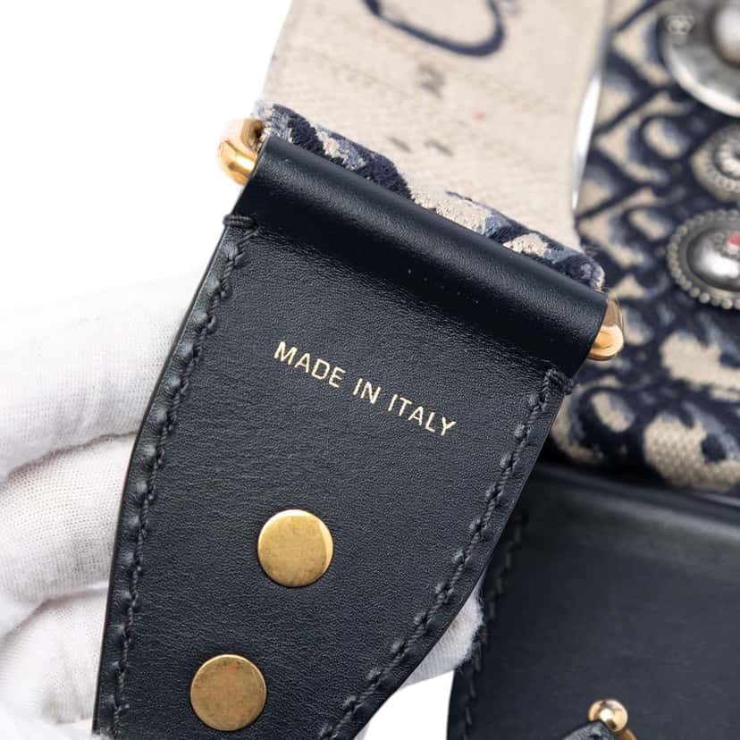 Dior Oblique Embroidered Canvas Studded Shoulder Strap Blue Very good condition - Inside View