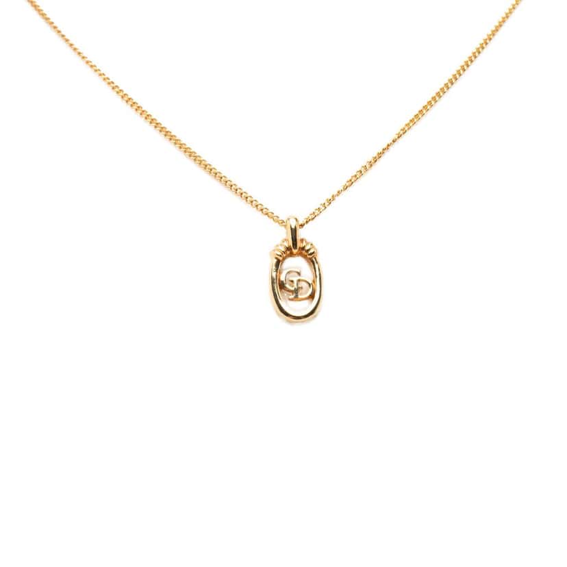 Dior Gold Plated CD Logo Oval Pendant Necklace Gold Metal Very good condition - Front View