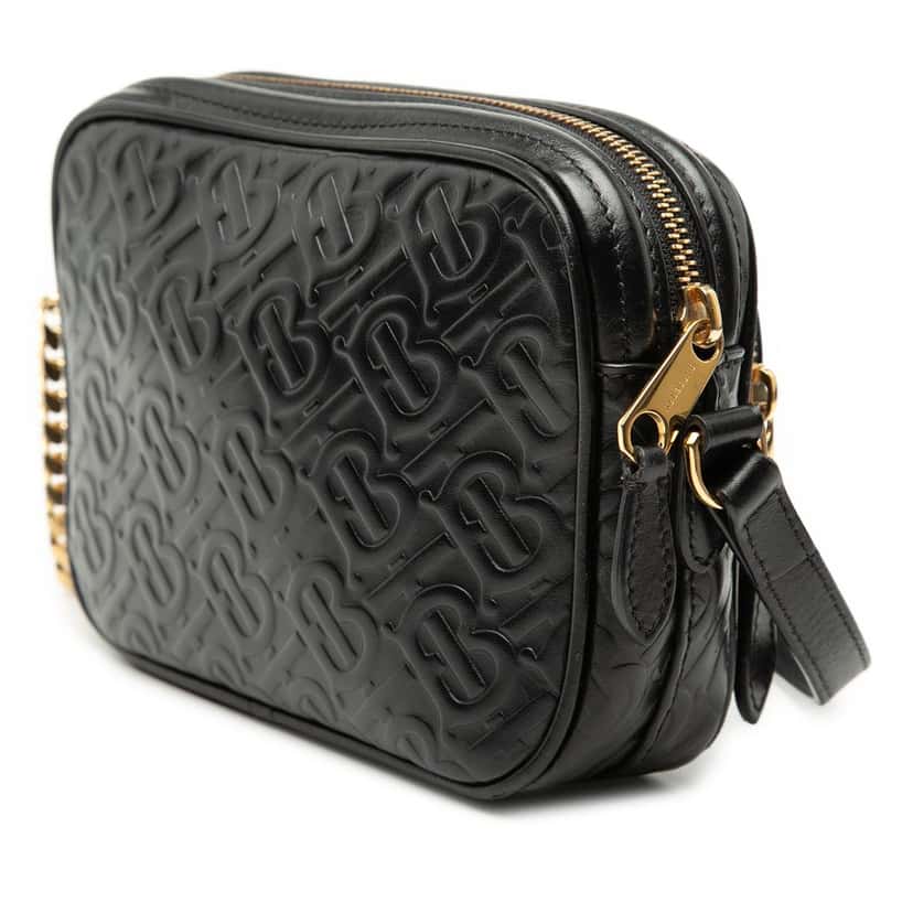 Burberry Embossed Calfskin TB Monogram Camera Chain Crossbody Black Leather Very good condition - Back View