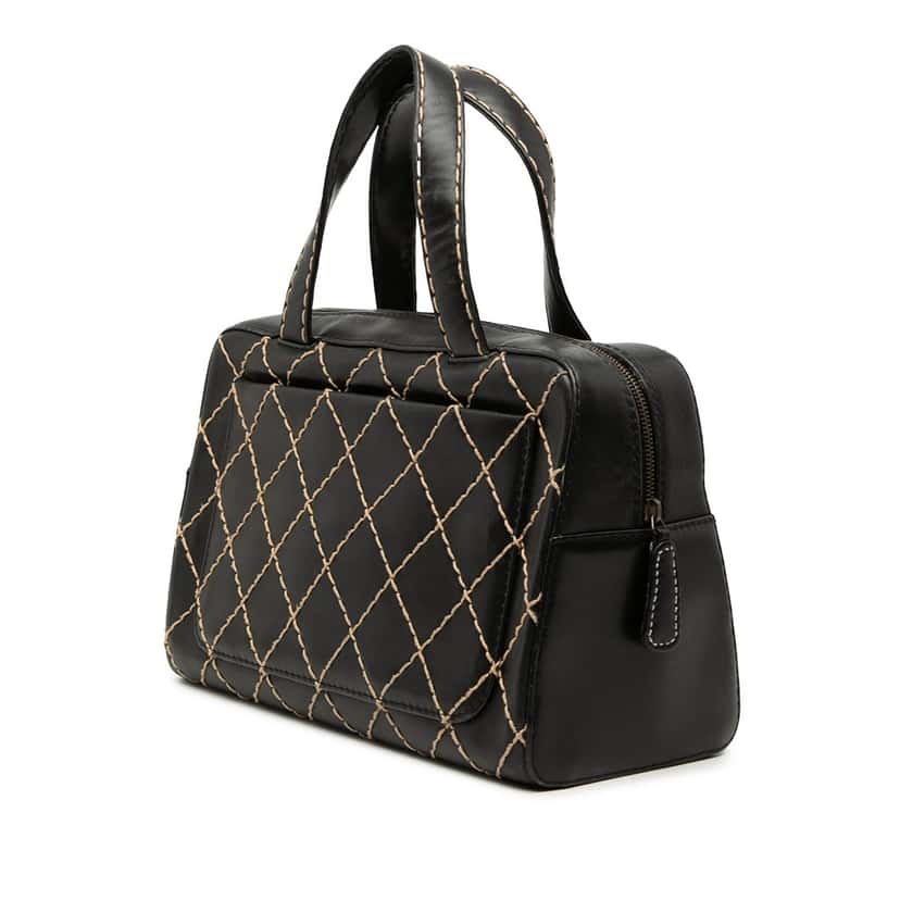 Chanel CC Lambskin Wild Stitch Handbag Black Leather Good condition - Back View