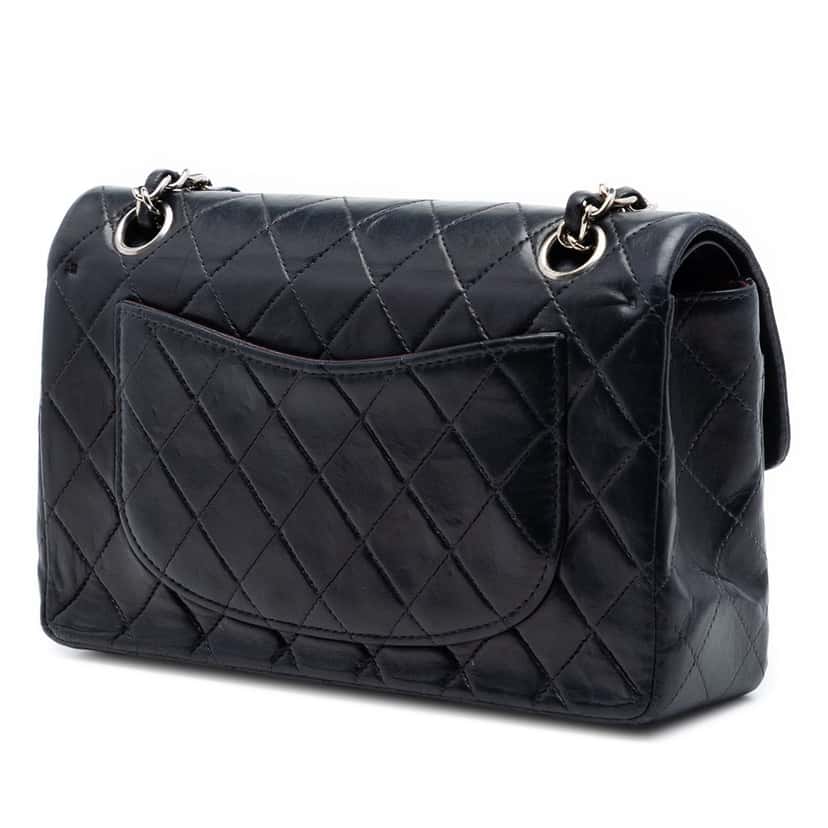 Chanel Small Classic Lambskin Double Flap Black Leather Very good condition - Back View