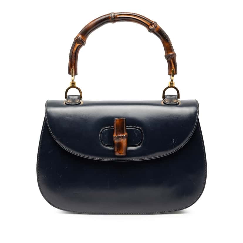 Gucci Calfskin Bamboo Night Blue Leather Very good condition - Front View