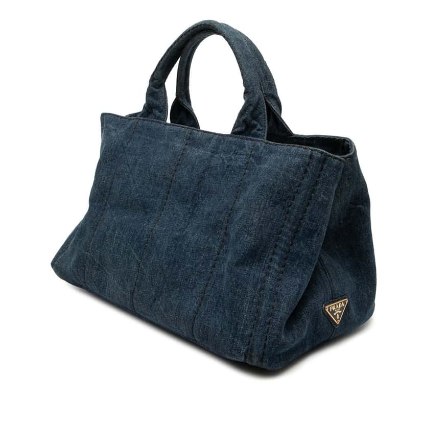 Prada Denim Canapa Logo Satchel Blue Very good condition - Back View