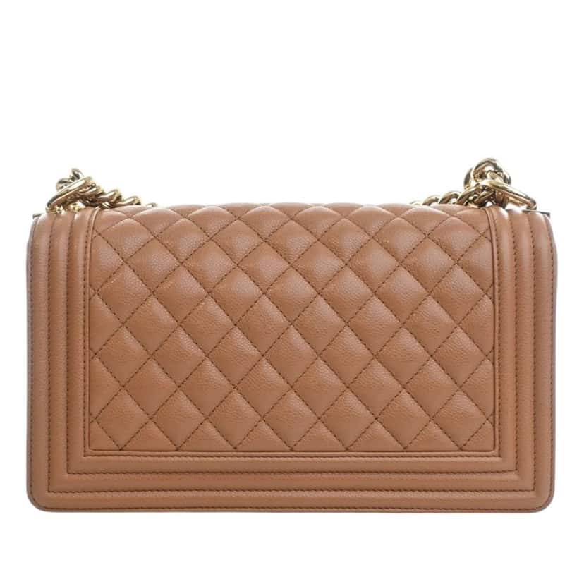 Chanel Old Medium Quilted Caviar Boy Flap Brown Leather Very good condition - Back View