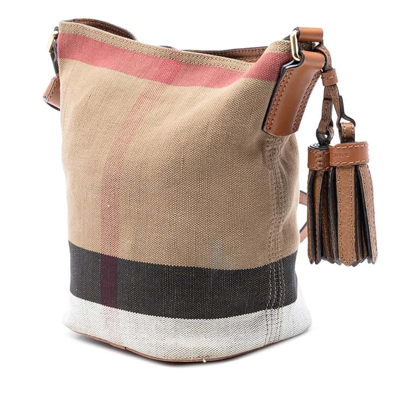 Burberry Mini Mega Check Canvas Ashby Tassel Bucket Bag Brown Very good condition - Back View