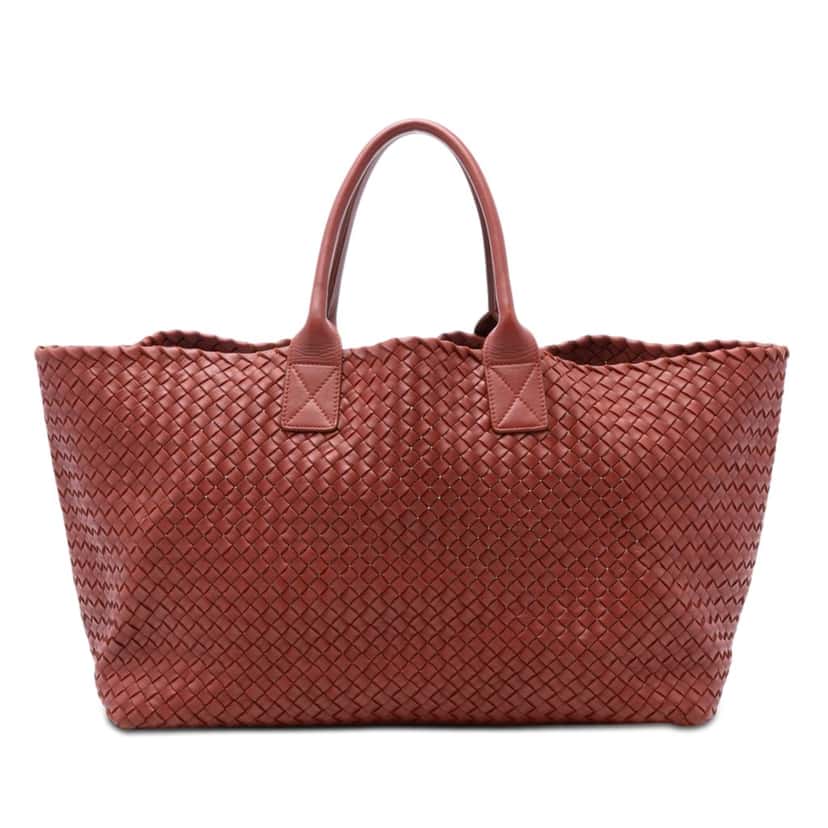 Bottega Veneta Large Lambskin Intreccio Cabat Tote Red Leather Very good condition - Front View