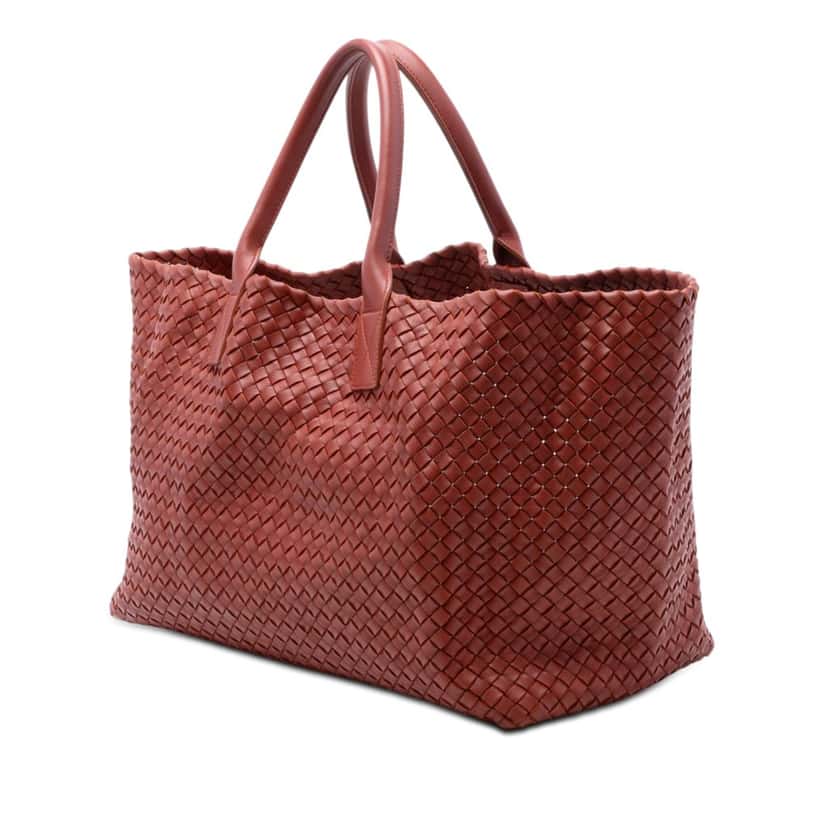 Bottega Veneta Large Lambskin Intreccio Cabat Tote Red Leather Very good condition - Back View