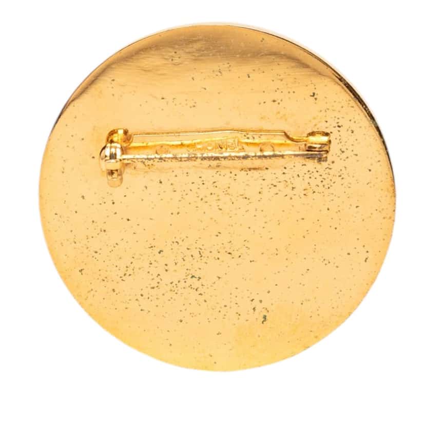 Chanel Gold Plated Enamel Coco Star Logo Round Brooch Gold Metal Very good condition - Back View