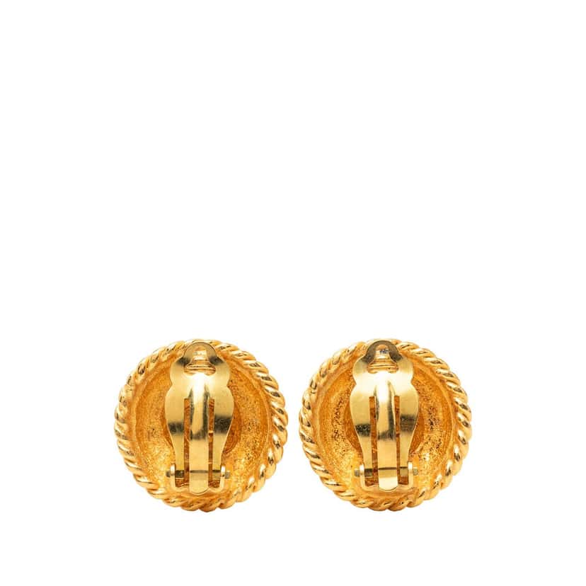 Chanel Gold Plated Logo Round Clip On Earrings Gold Metal Very good condition - Back View