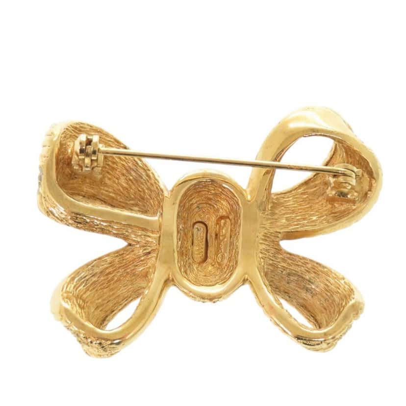 Dior Gold Plated Strass Bow Brooch Gold Metal Very good condition - Back View