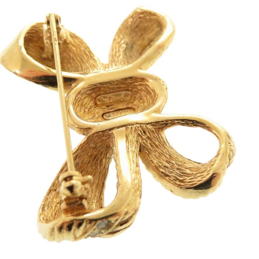 Dior Gold Plated Strass Bow Brooch Gold Metal Very good condition - Inside View