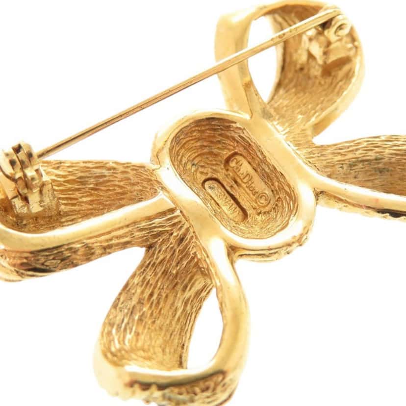 Dior Gold Plated Strass Bow Brooch Gold Metal Very good condition - Model View