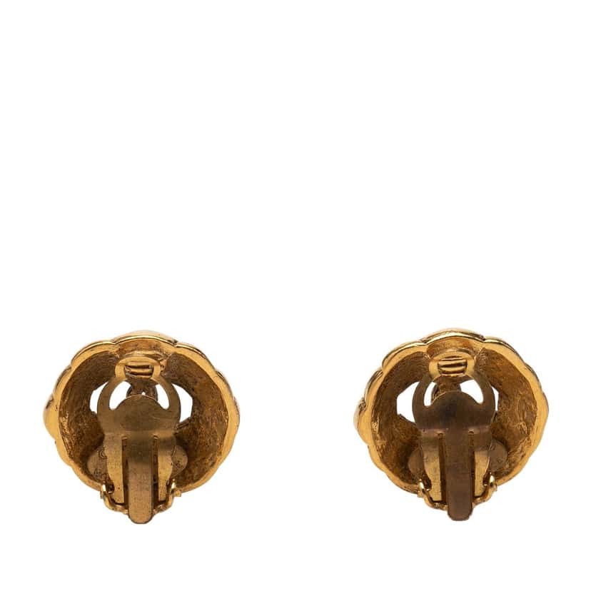 Chanel CC Gold Plated Round Clip On Earrings Gold Metal Very good condition - Back View