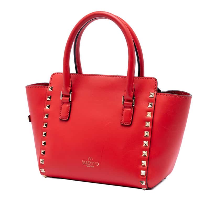 Valentino Mini Leather Rockstud Double Handle Tote Red Leather Very good condition - Back View