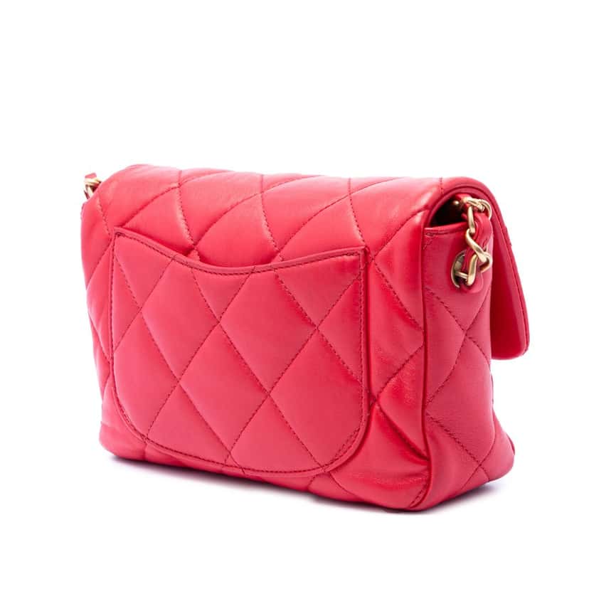 Chanel Small Quilted Lambskin Coco Love Flap Red Leather Very good condition - Back View