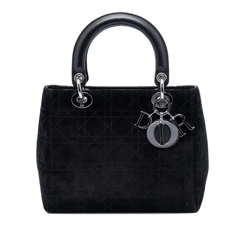 Dior Medium Suede Cannage Lady Dior Black Leather Very good condition - Front View
